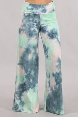 Chatoyant Teal Green Tie Dye Palazzo Pants Large